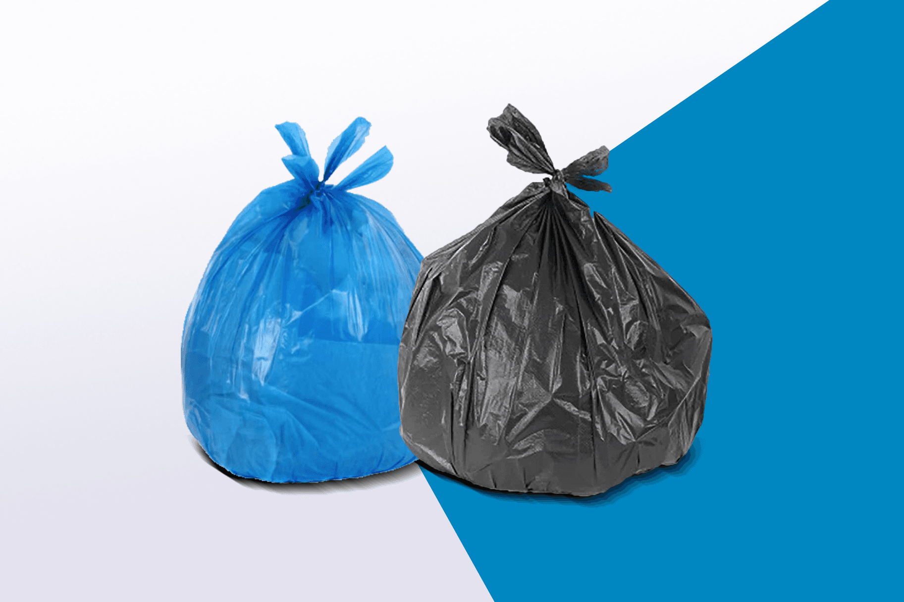 Blue and black tied garbage bags ready for waste collection