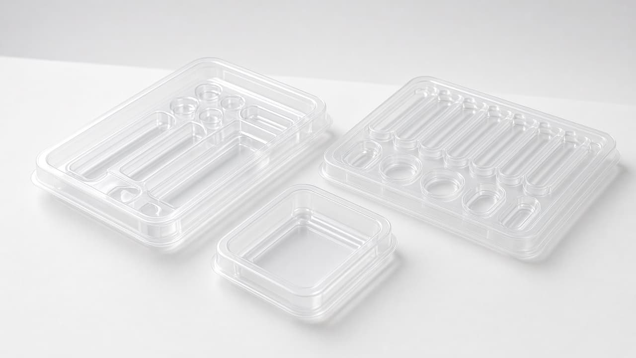 Clear medical packaging trays formed from PET sheet